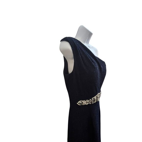 Eliza J Blue Sparkle One Shoulder Asymmetrical Neckline Gown Size 6 Gala Wedding - Picture 16 of 16